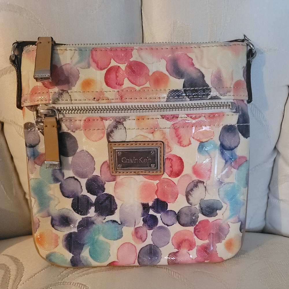 Calvin Klein Whimsical Patent Leather Polka Dot Multi-Colored Day Crossbody Bag